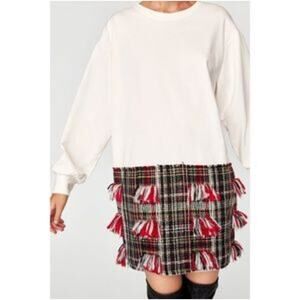 Zara tweed tassel blouse dress sz M Zara Sweater Dress